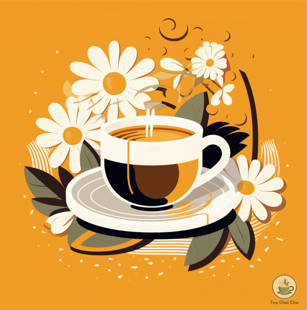 illustration of a tea cup containing a herbal chamomile tea