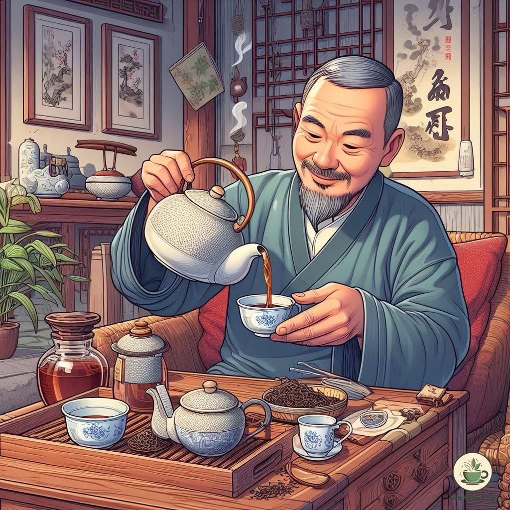 chinese man making pu-erh tea