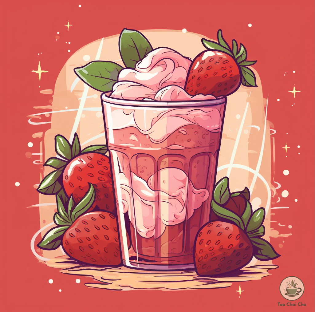 strawberry milk tea with cream and strawberries