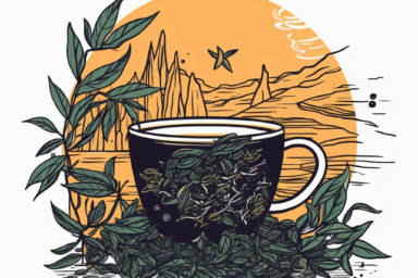 illustration of a tea cup with tea leaves