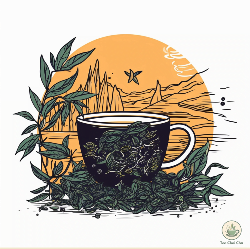 illustration of a tea cup with tea leaves