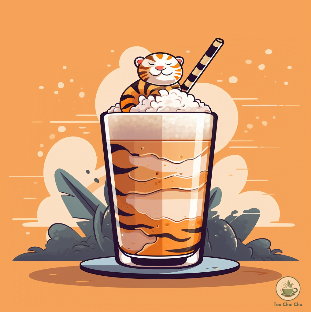 tiger milk tea with tiger on topping cute illustration