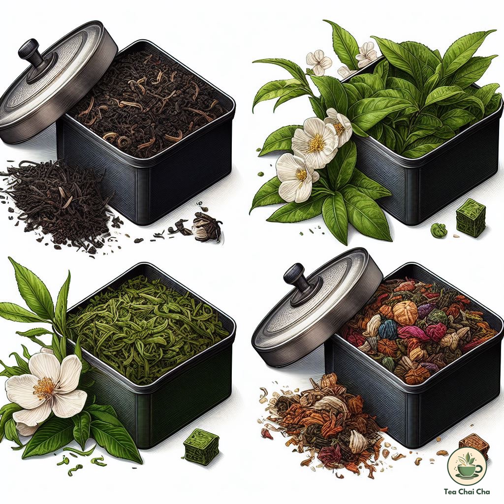 ceylon, kenyan, assam tea leaves