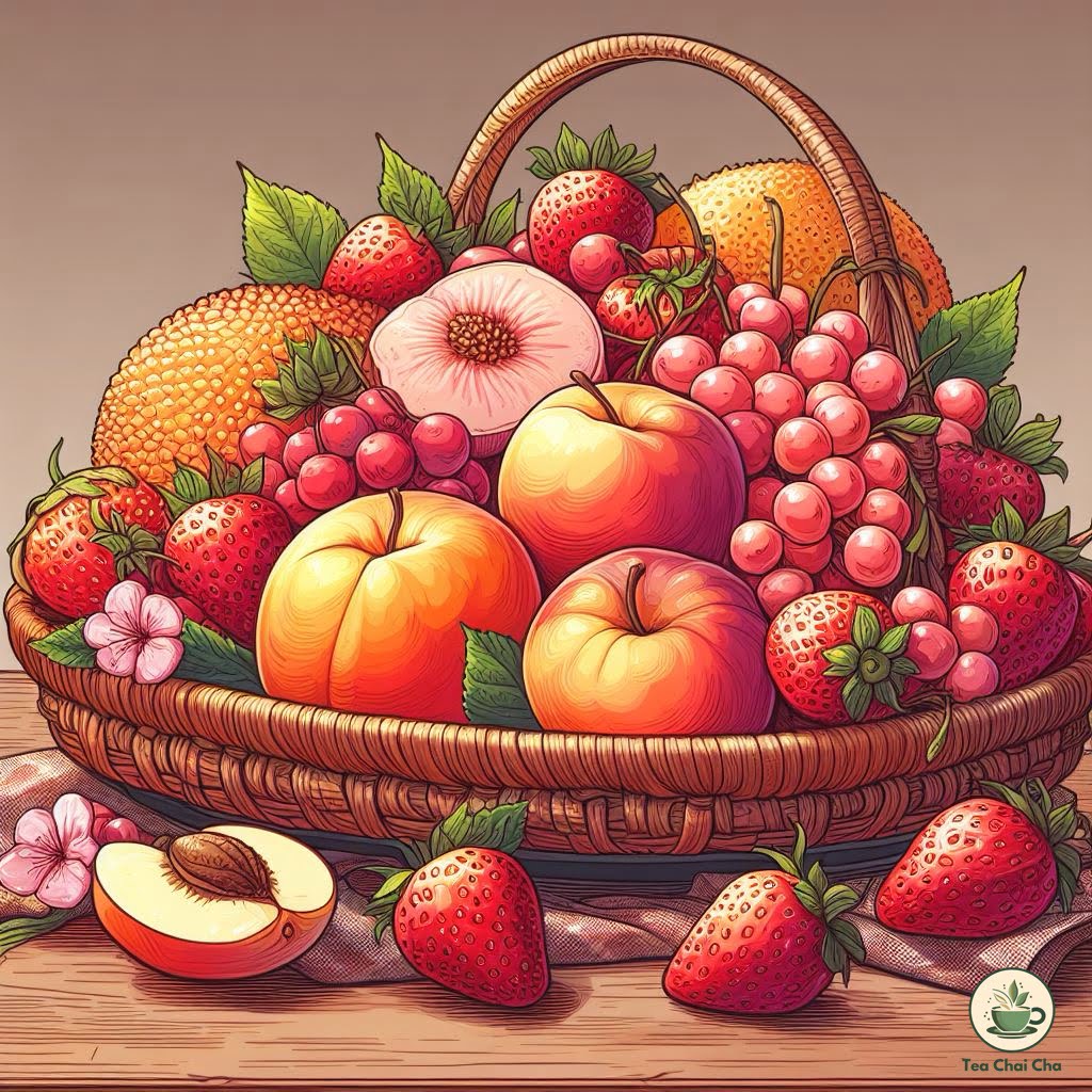 peaches, strawberries, lychees fruit platter