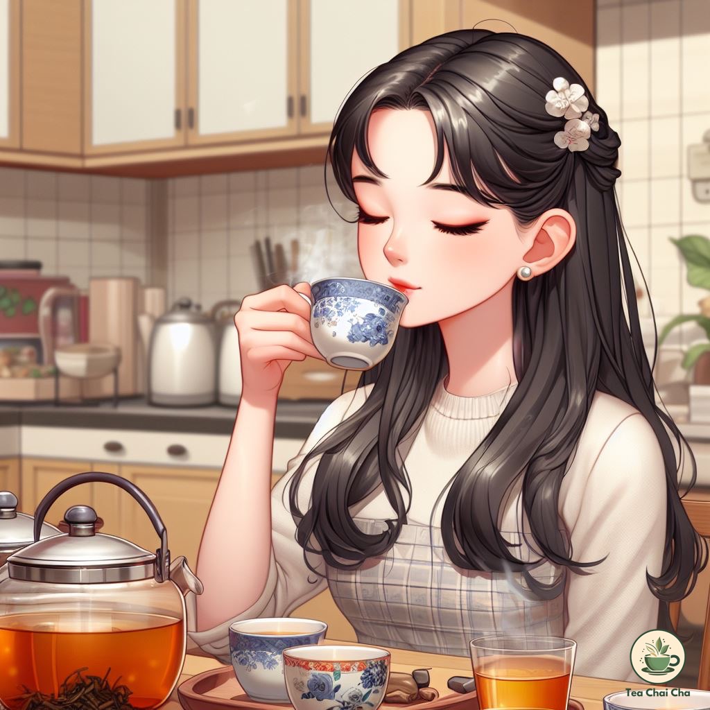 girl drinking jasmine tea