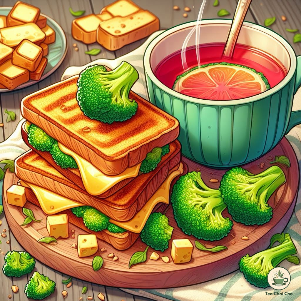 grilled cheese sandwich with raspberry leaf tea