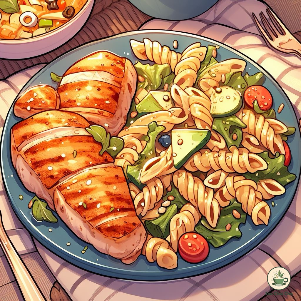 grilled chicken caesar salad and pasta salad