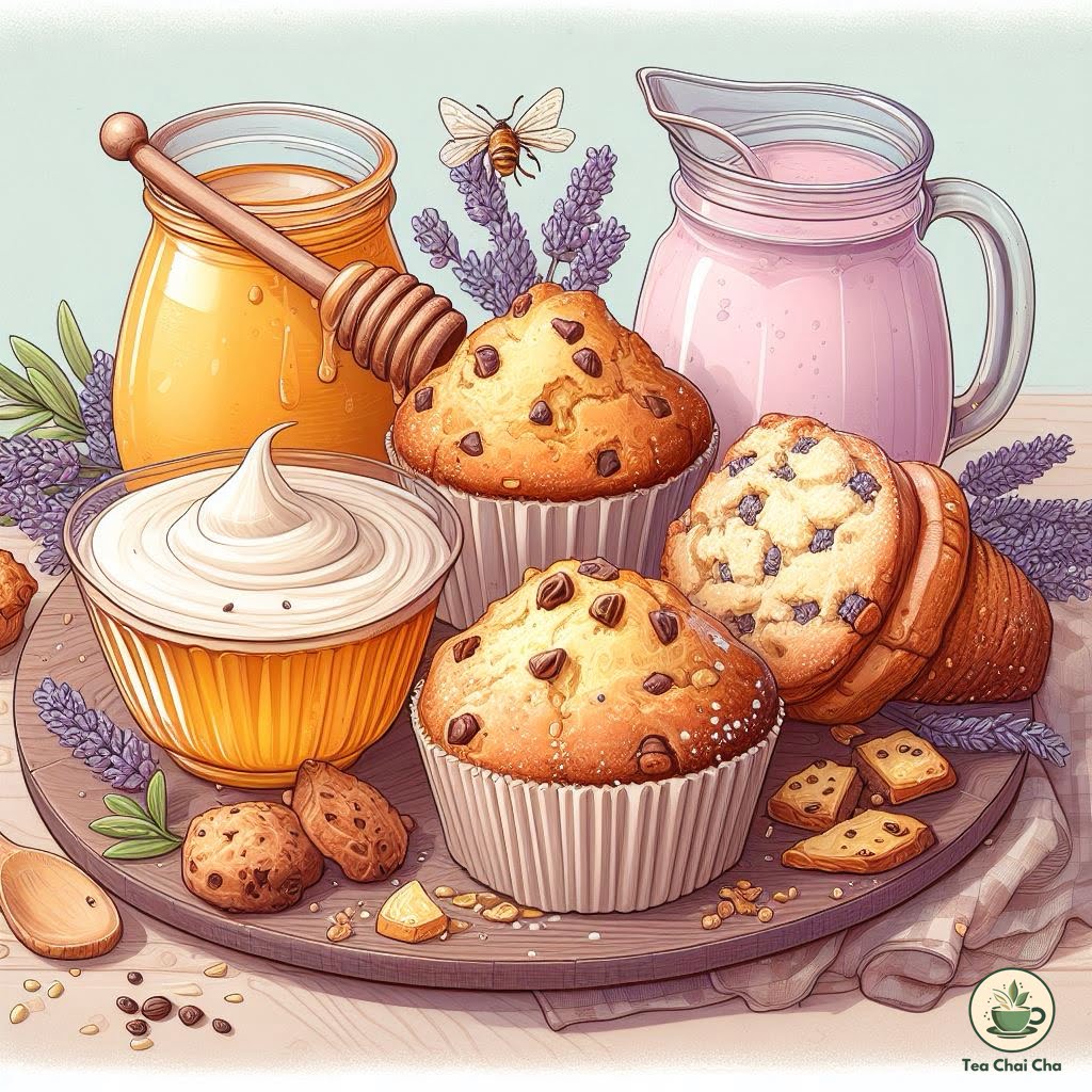 honey-infused scones, muffins, yogurt for lavender tea