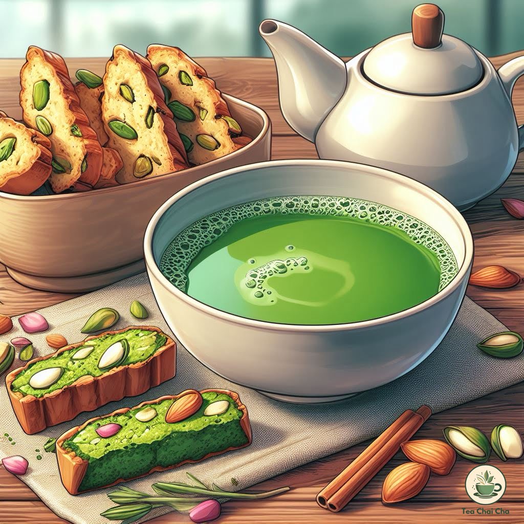 matcha with almond biscotti