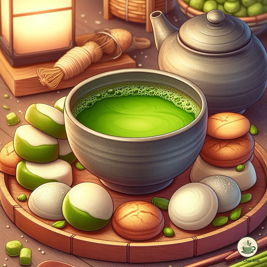 matcha green tea with mochi