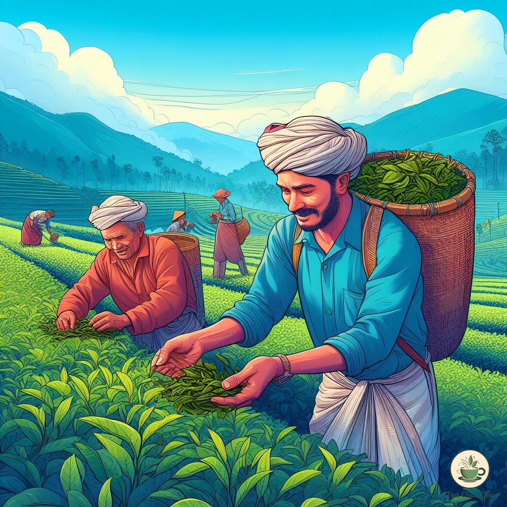 people plucking tea leaves