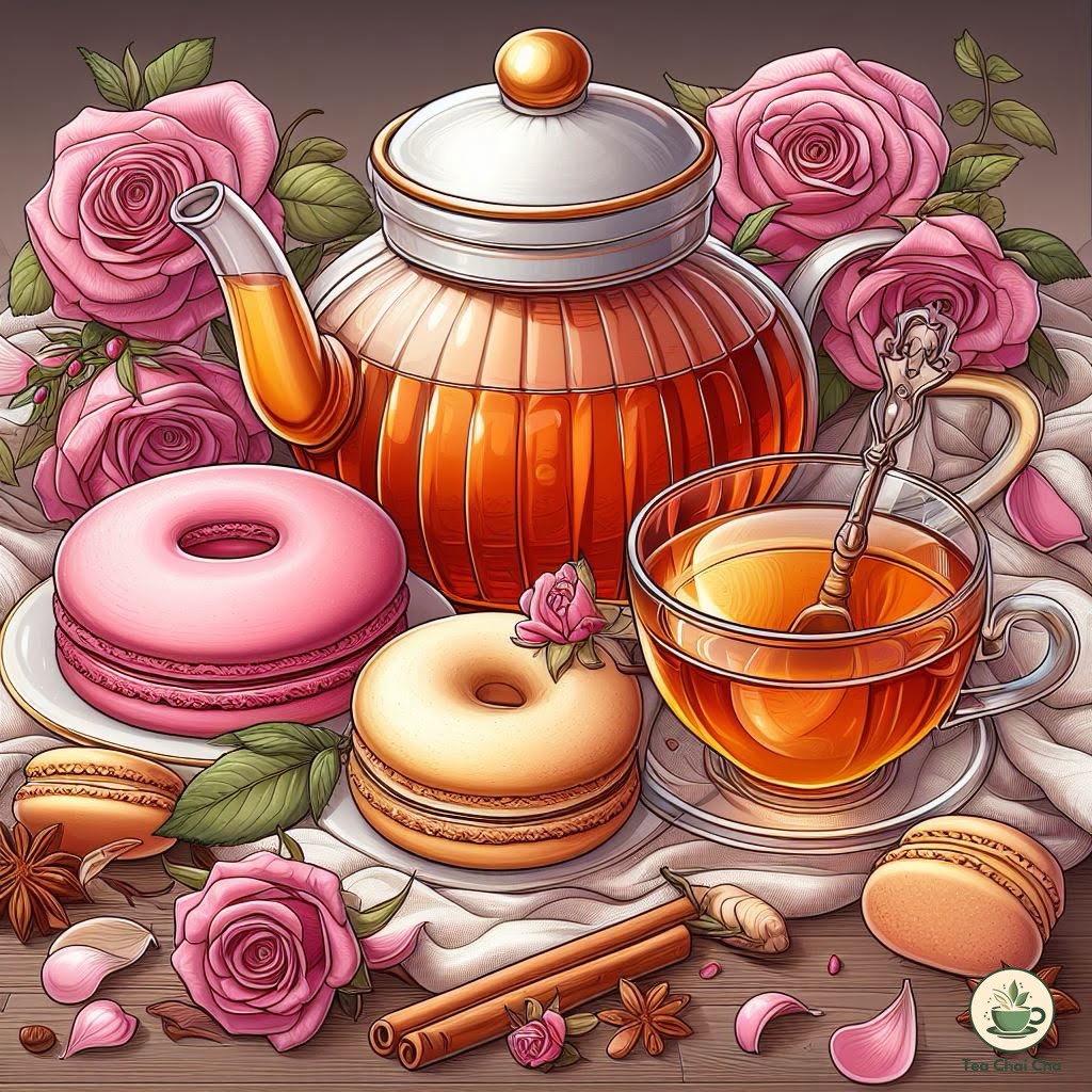 rose tea with rose flavored desserts