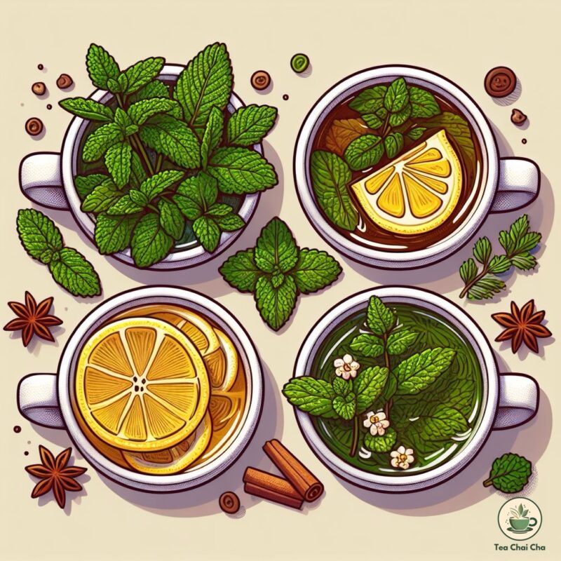 spearmint, lemon verbana, moroccon mint , and lemon balm teas