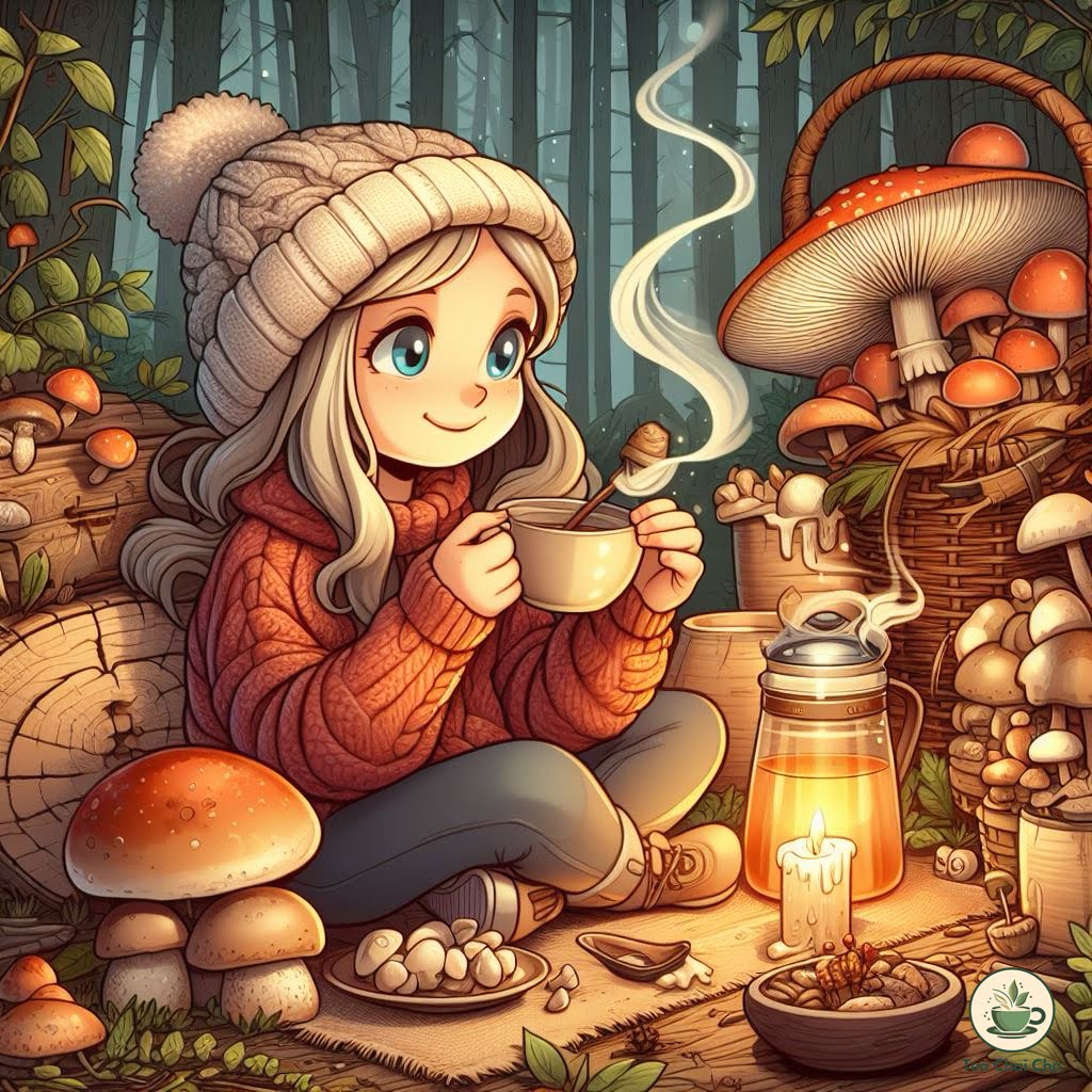 drinking mushroom tea