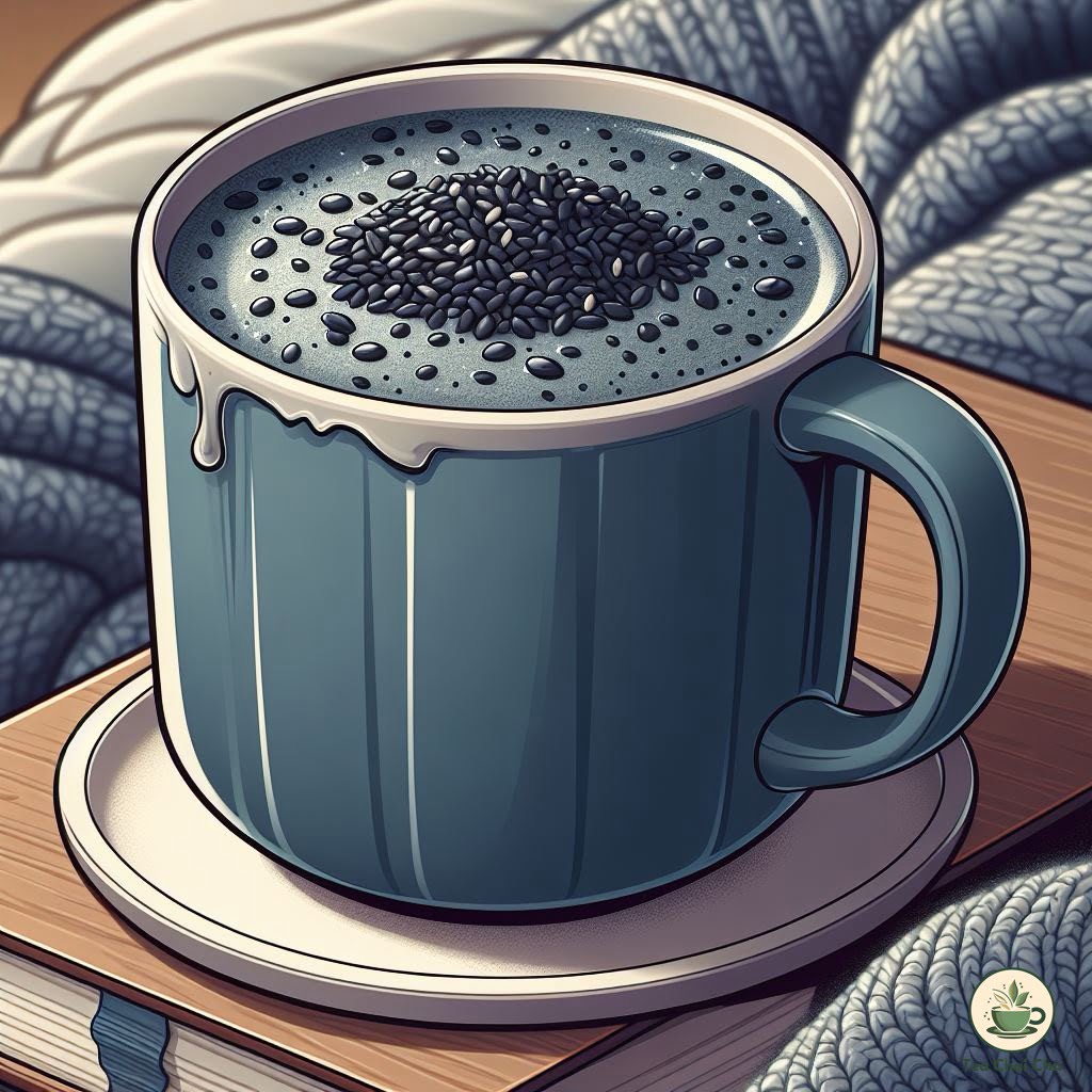 black sesame latte in a mug