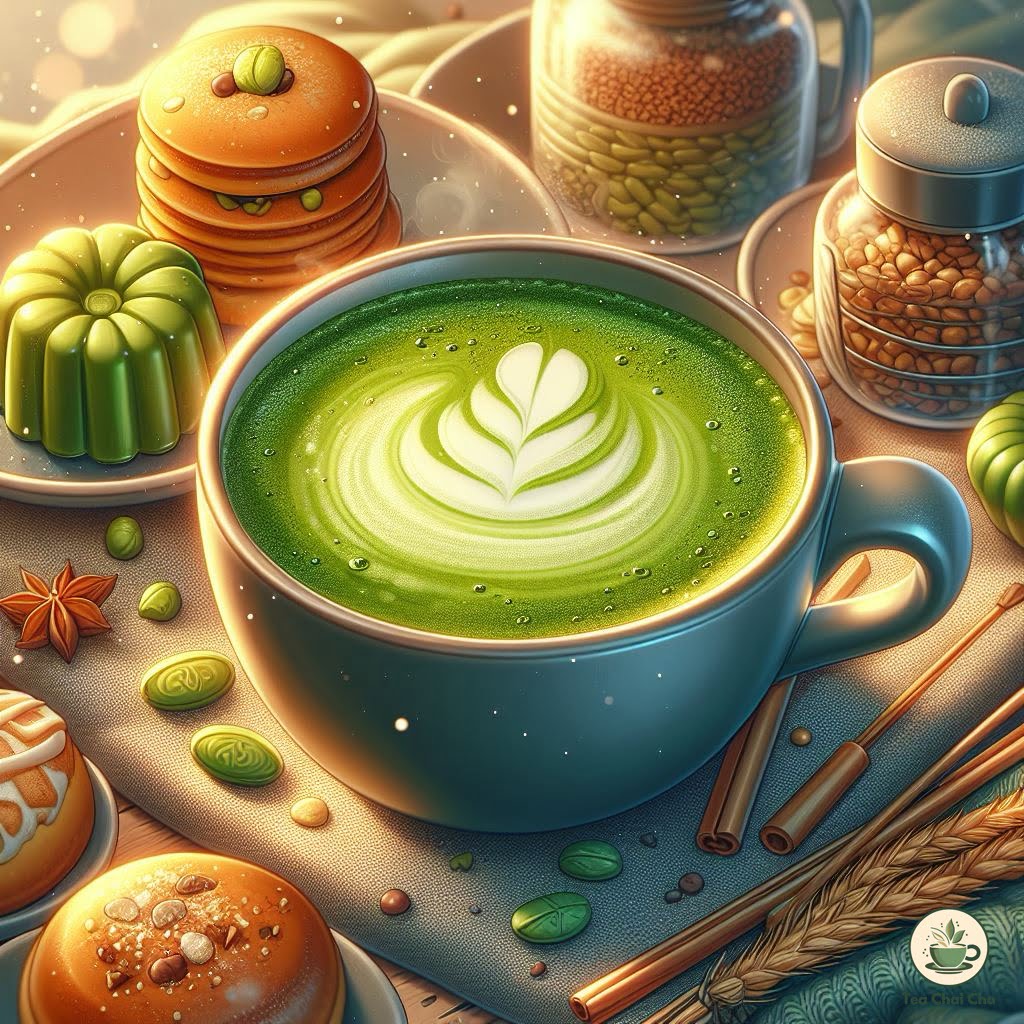 matcha latte in cup hot