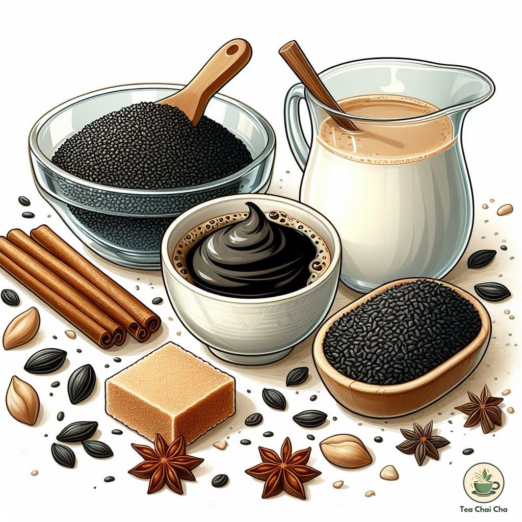 ingredients for black sesame latte