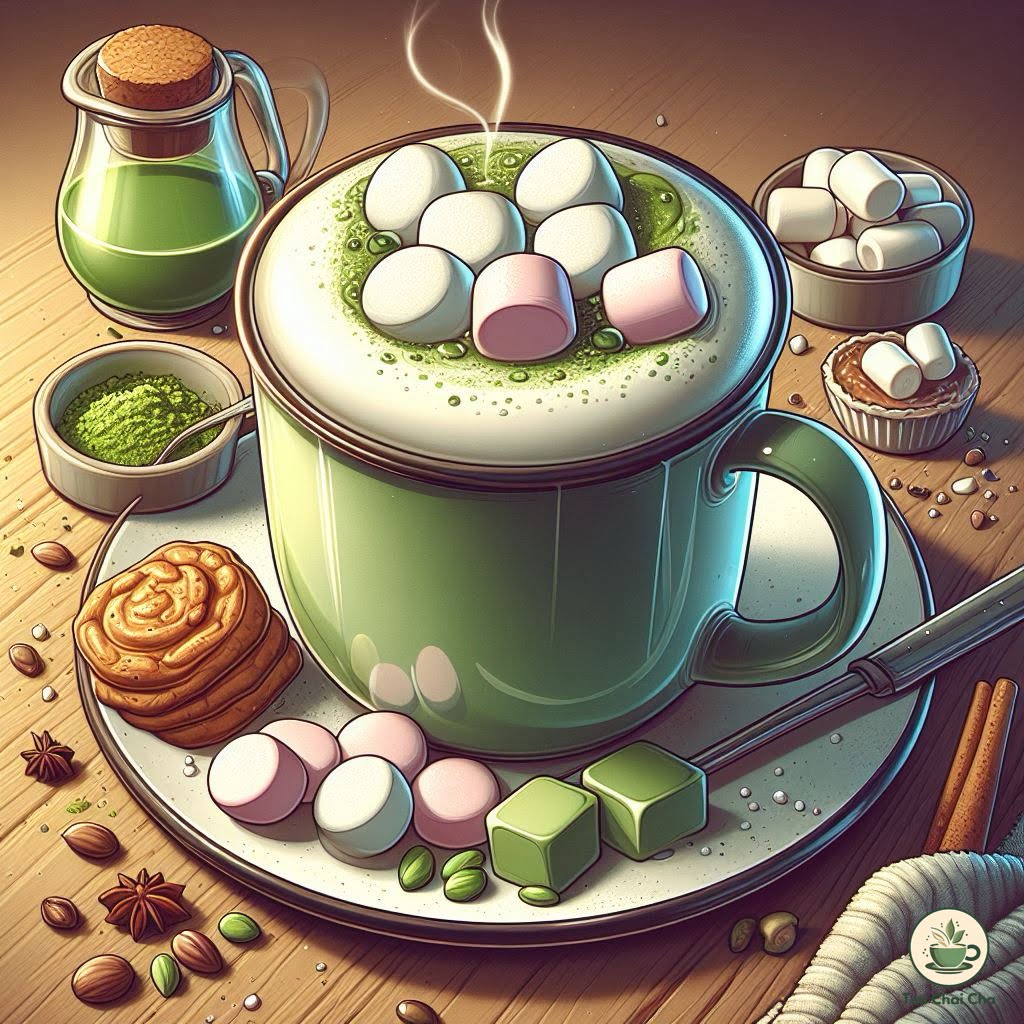 matcha hot choco with marshmallows