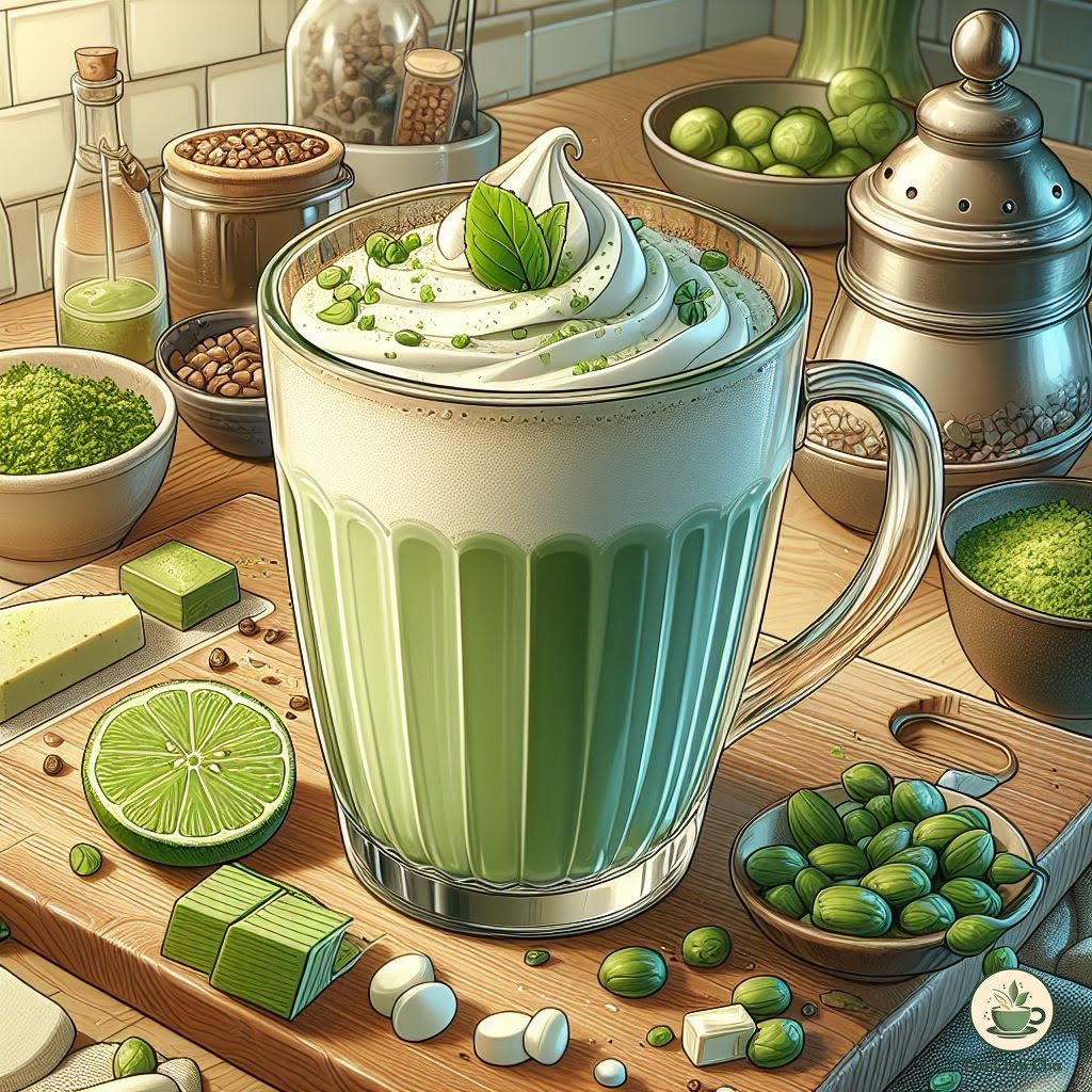 matcha white hot choco in kitchen