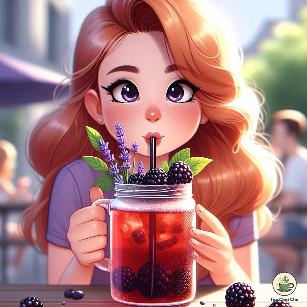 blackberry lavender iced tea drinking