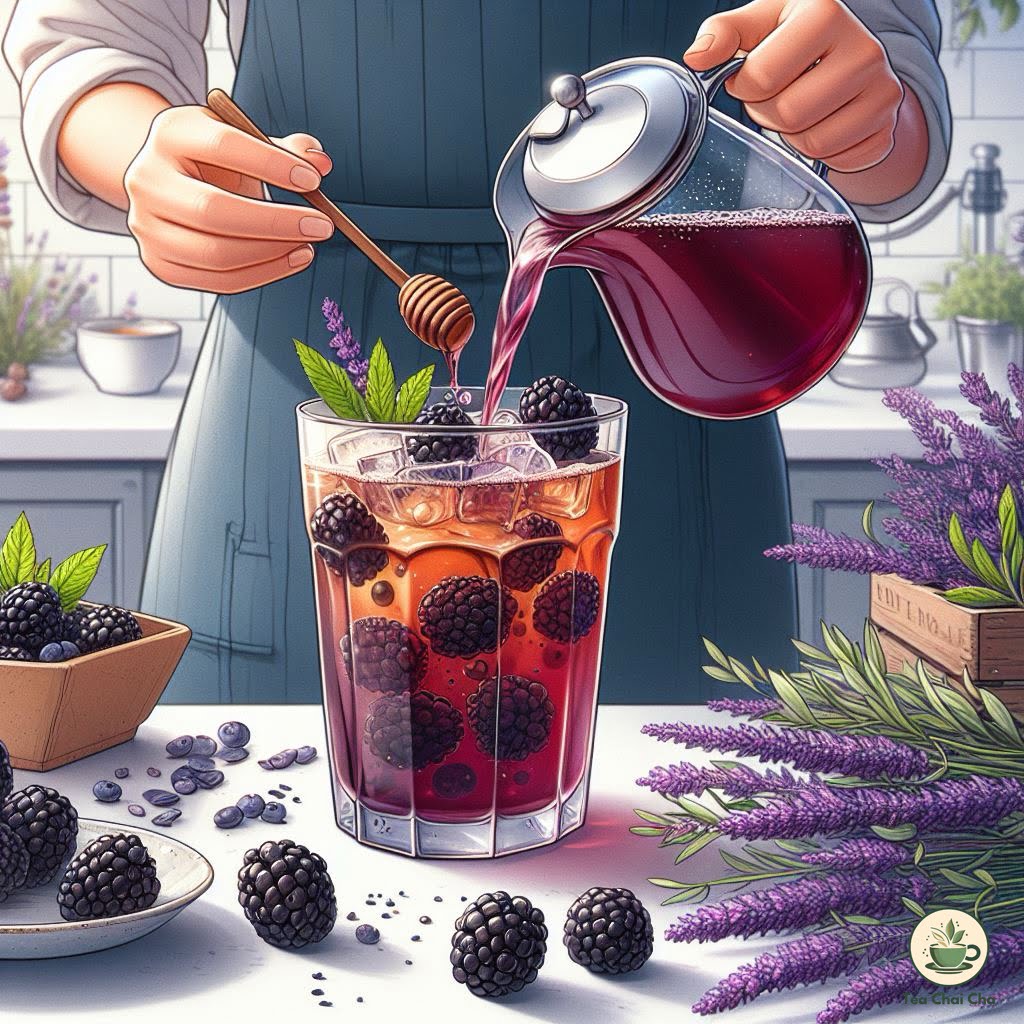 blackberry lavender iced tea making