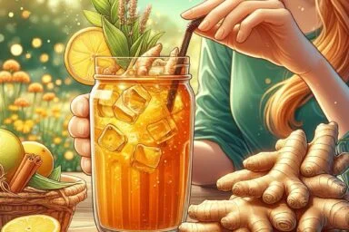 ginger turmeric iced tea drinking