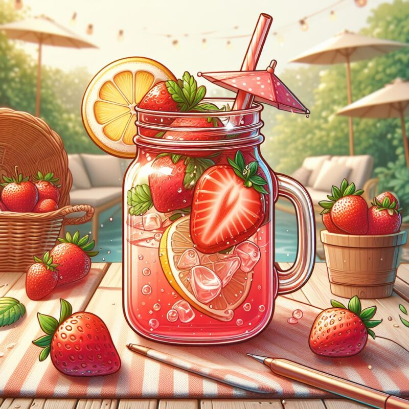 strawberry green tea lemonade in mason jar
